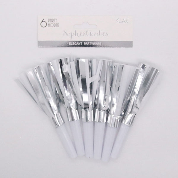 *Silver Party Blower Horn-Pk6 Silver